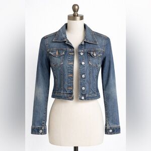 Miss Me Cropped Denim Jacket | Orange Stitching | Size M